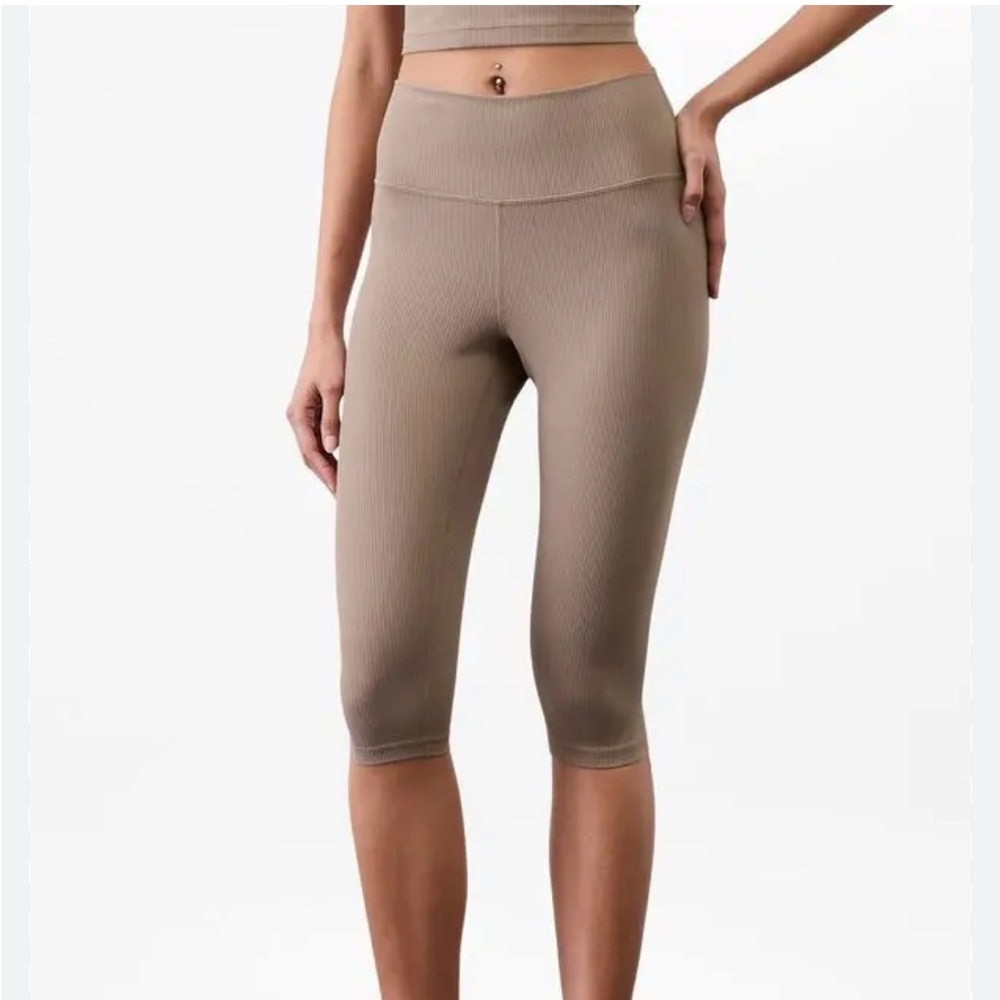 Athleta Transcend High Rise Rib Crop Legging (L, Pyrite)